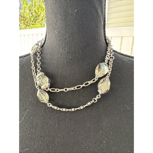 Chicos Pewter Bead Silver Tone 18" Long Rope Link Chain Statement Necklace NEW - Picture 4 of 12